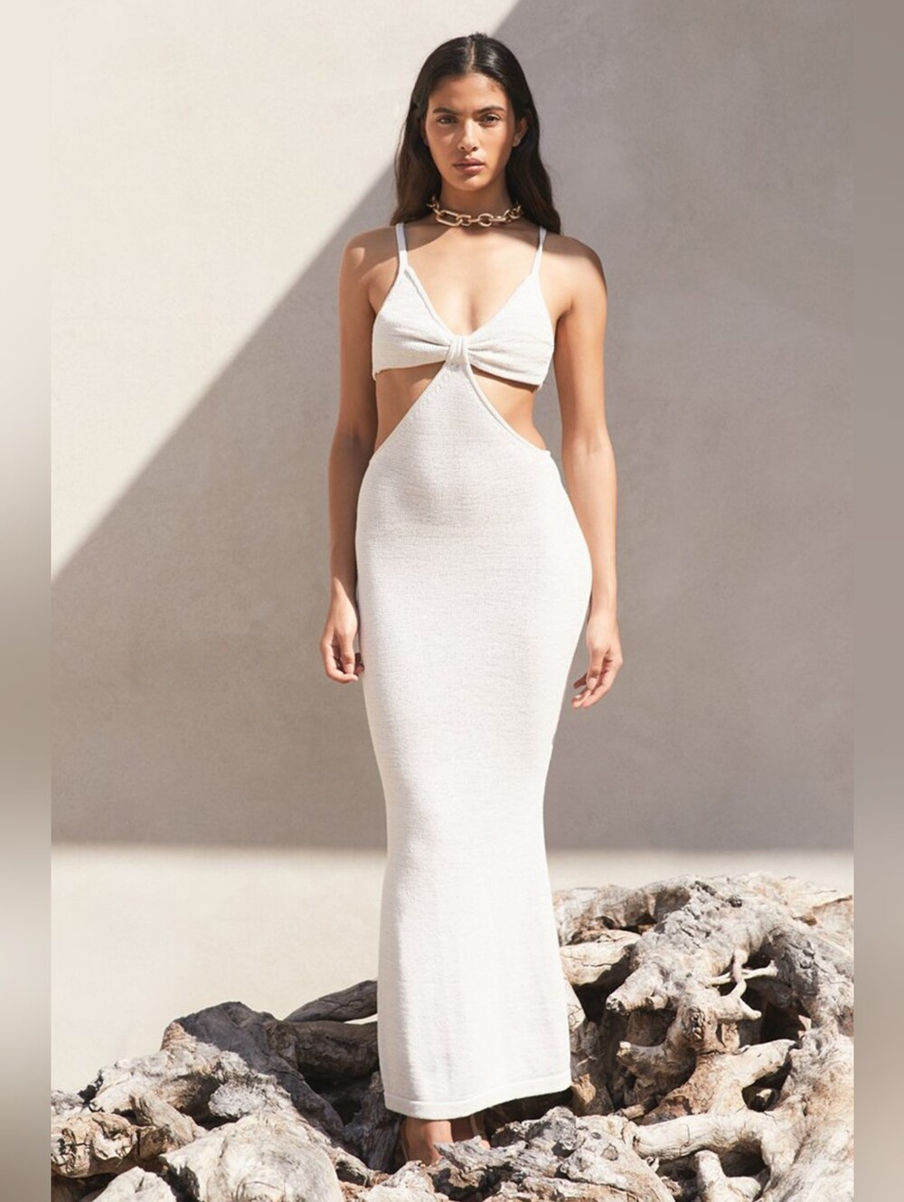 NWOT Cult Gaia Serita cream white, large knit cutout resort luxury evening gown
